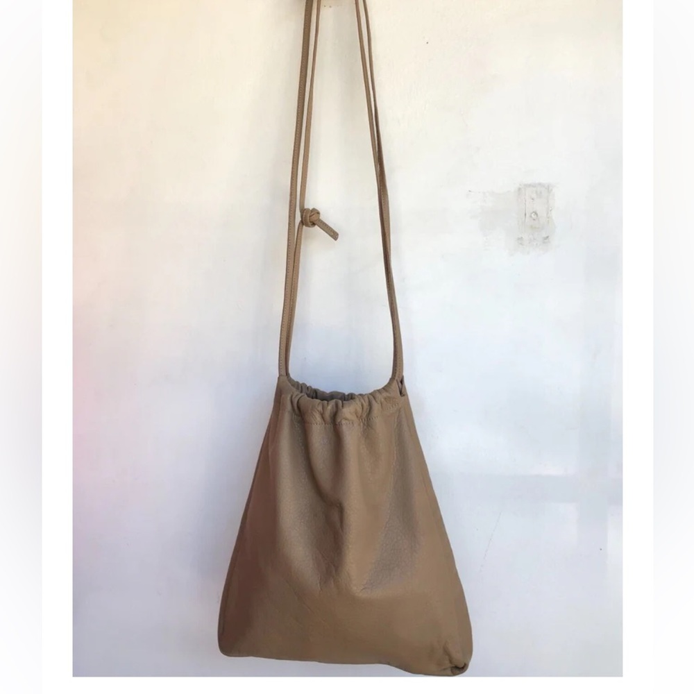 Are Studio - Cortina Nude Pebbled Leather Drawstring Tote